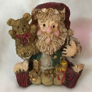Festive Santa and Bear Figurine - Red, Green, Gold